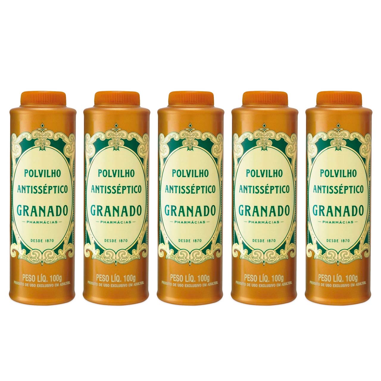 Kit - 5 Polvilhos Antisséptico Talco Tradicional 100g - Granado